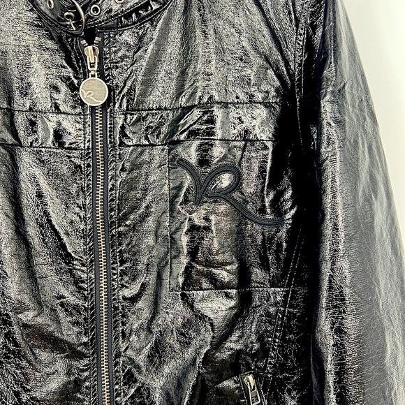 𝅺Rocawear Womens Faux leather Black shiny  1X Retro Vintage Y2K Jacket - Picture 5 of 12